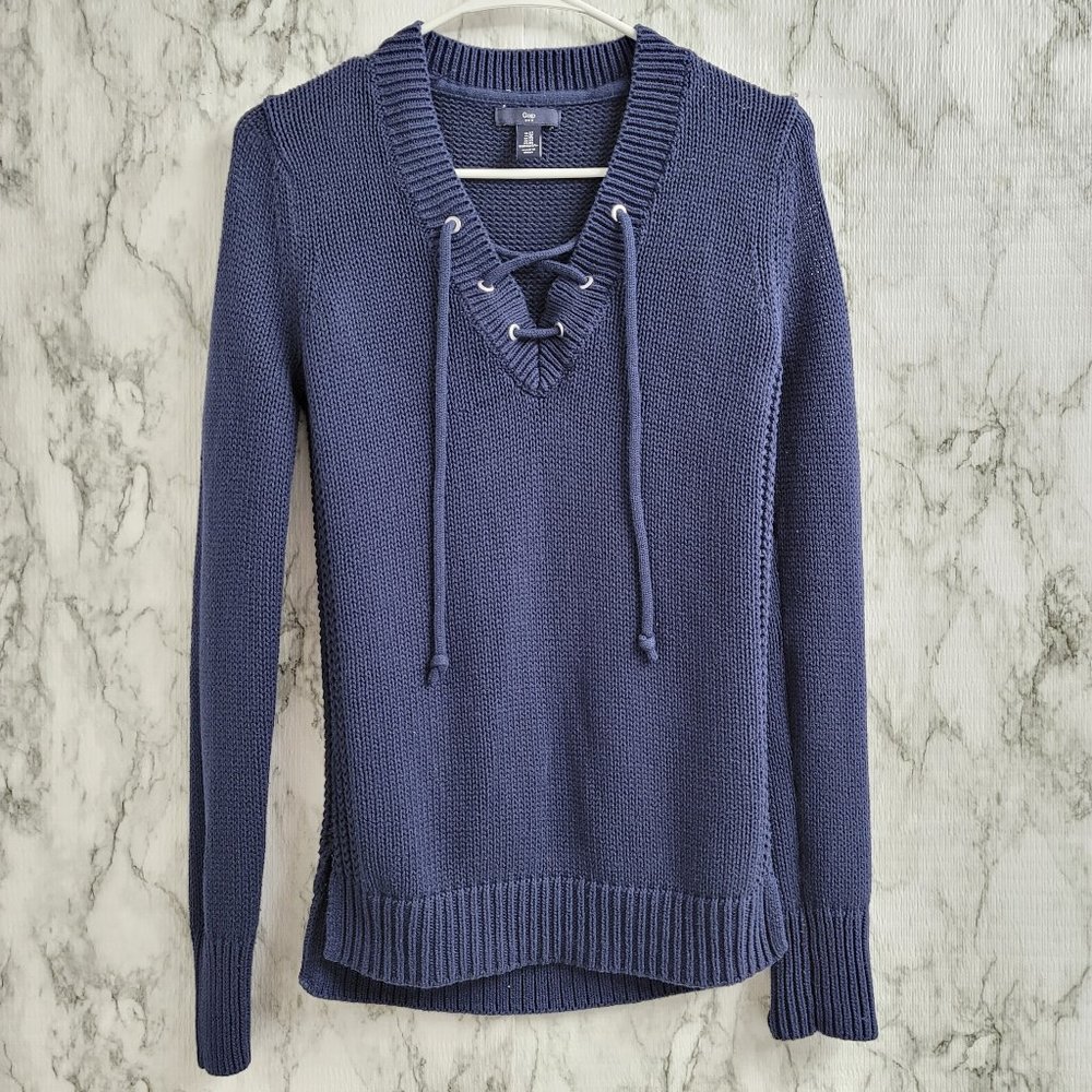 💕 Gap Navy sweater with lace up detail Size XS